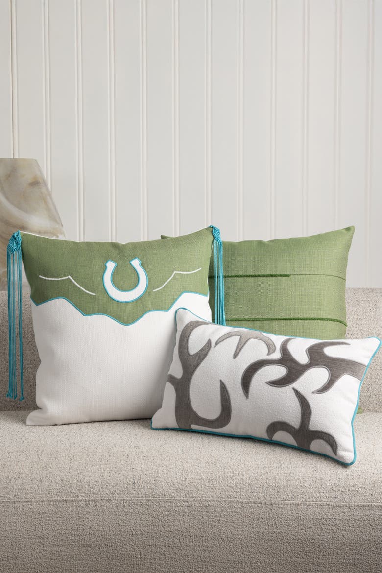 Lucky Handmade macrame tassels & Applique Indoor & Outdoor Woven Accent Pillow, Alternate, color, Cactus