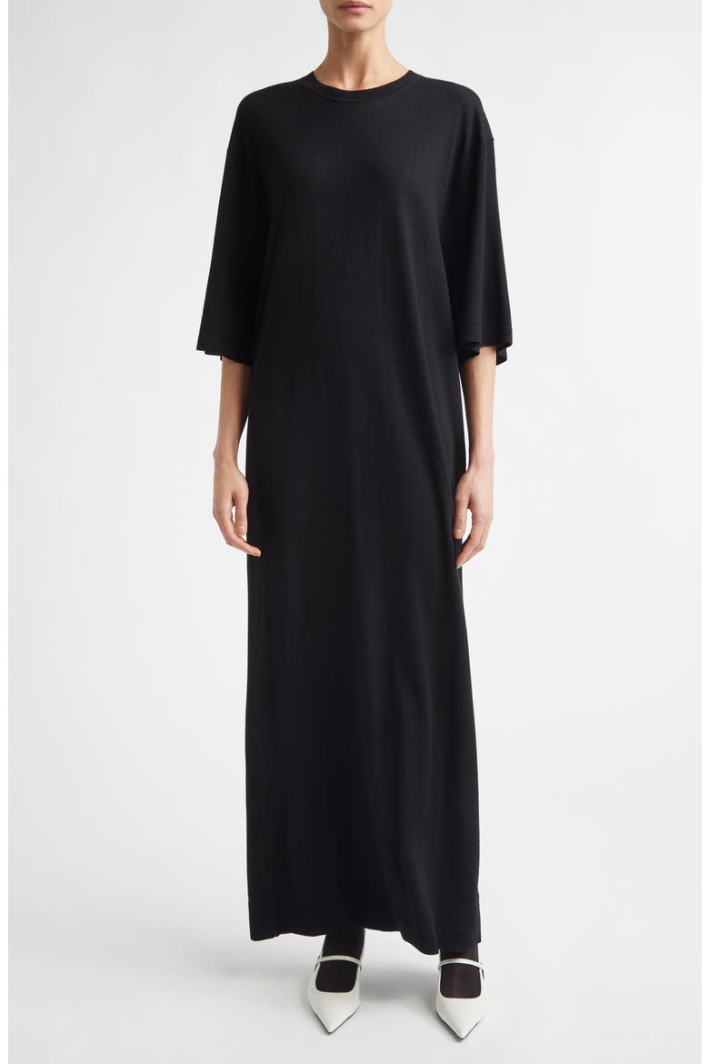 Merino Wool T-Shirt Sweater Dress, Main, color, BLACK