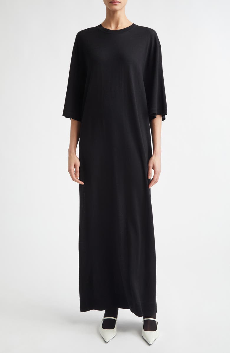 TOTEME Merino Wool T-Shirt Sweater Dress, Main, color, Black