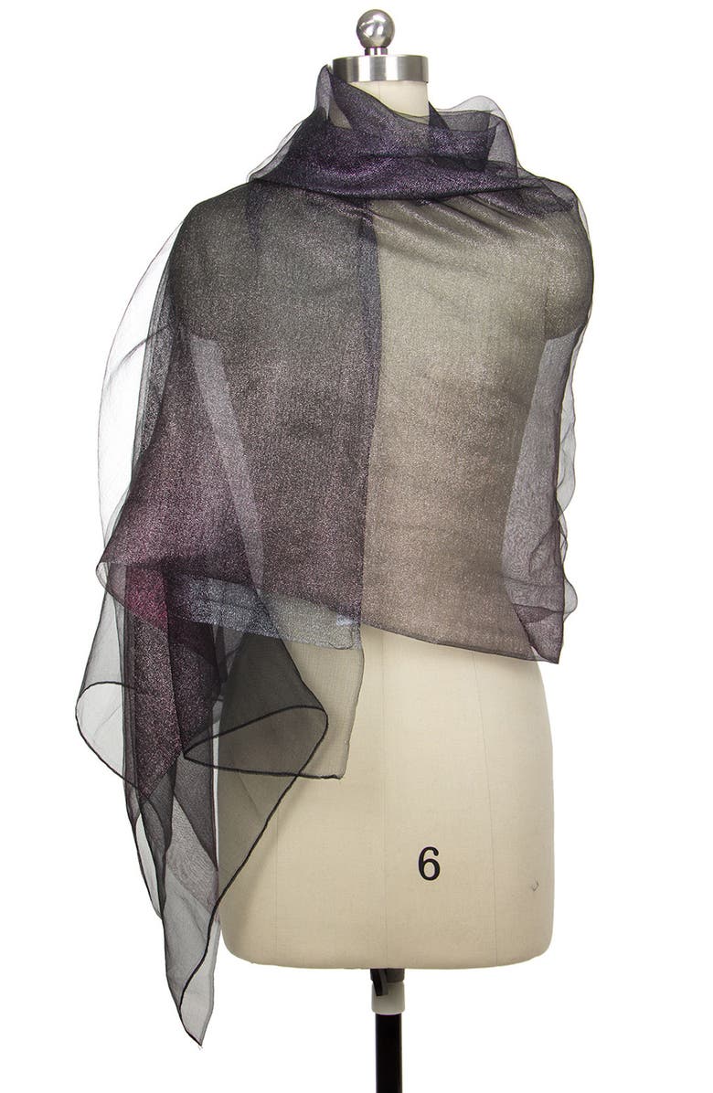 SAACHI Ombrè Shimmer Silk Scarf, Alternate, color, Black