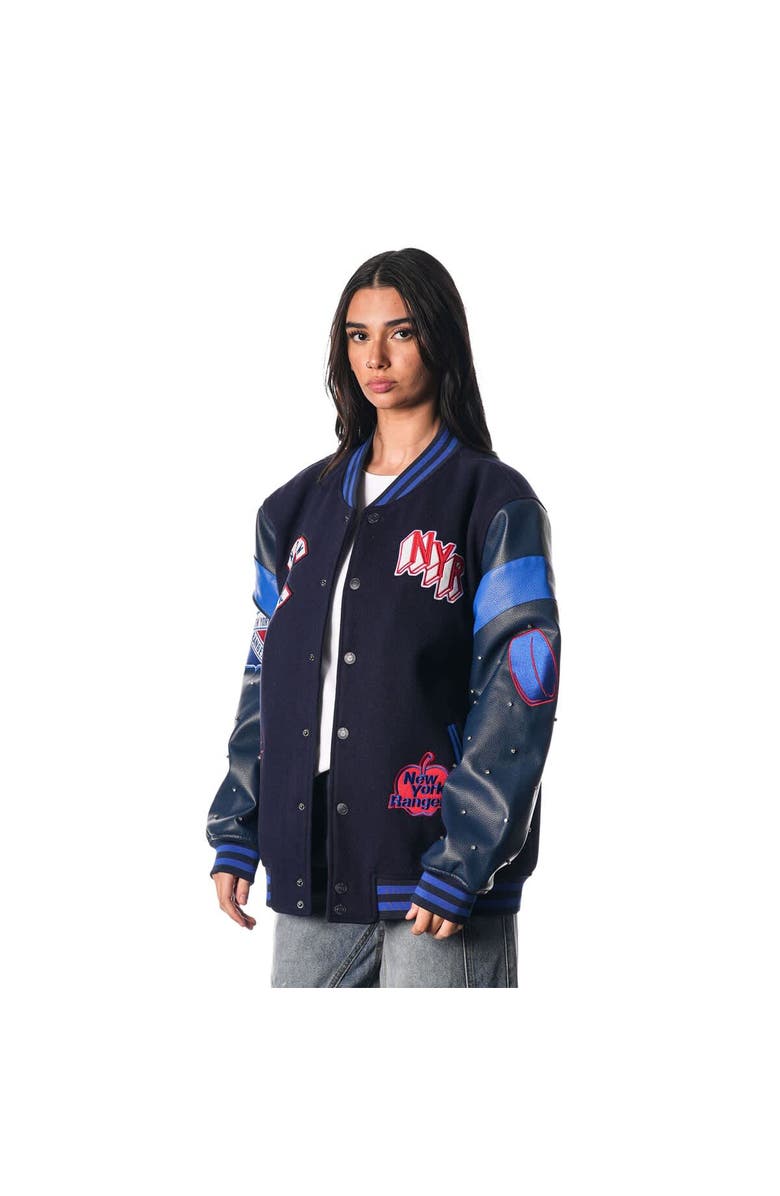 THE WILD COLLECTIVE Women's The Wild Collective Blue New York Rangers Full-Snap Varsity  Jacket, Alternate, color, Blue