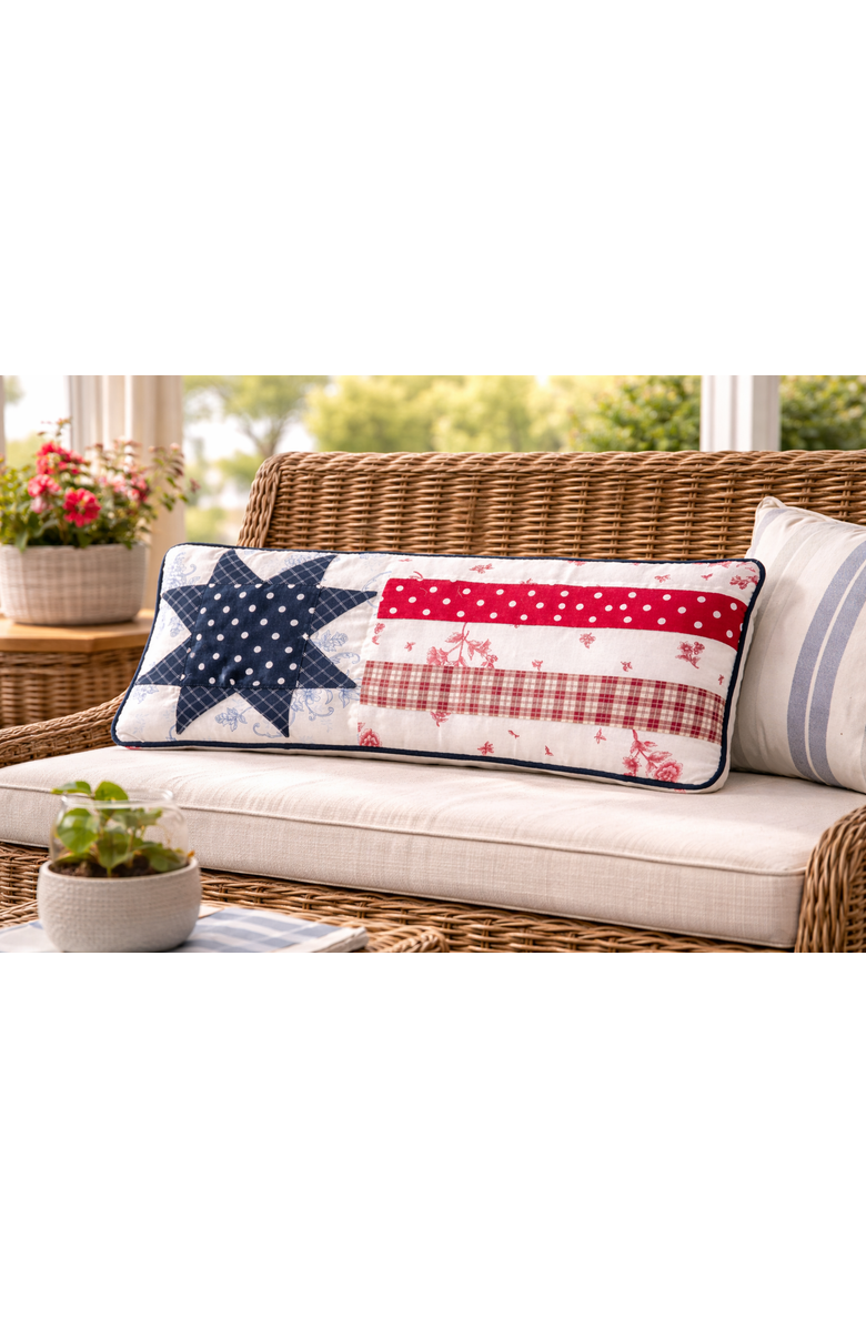 Gallerie II Patriotic Quilted Star Patchwork Accent Pillow, 10" x 24", Alternate, color, Red
