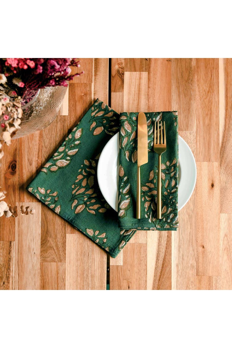 Green Block Print Napkins - Organic Cotton Set of 4 | Leah, Alternate, color, Green