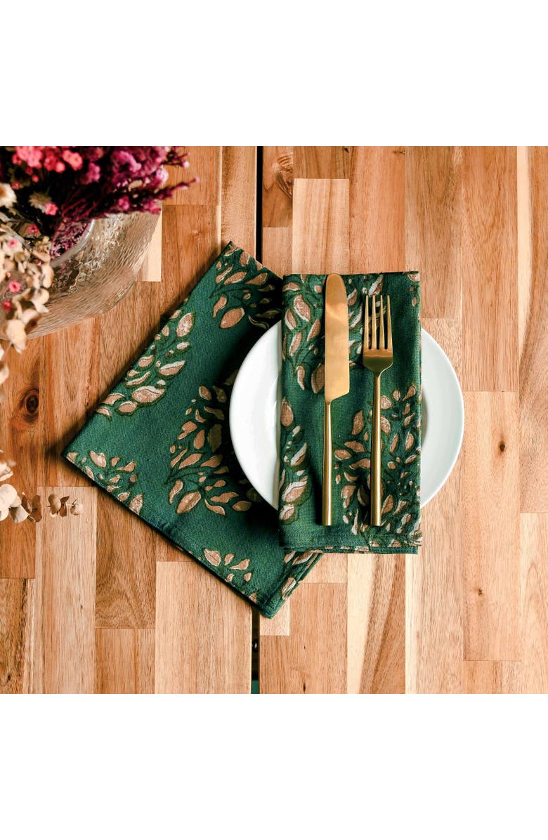 Ichcha Green Block Print Napkins - Organic Cotton Set of 4 | Leah, Alternate, color, Green