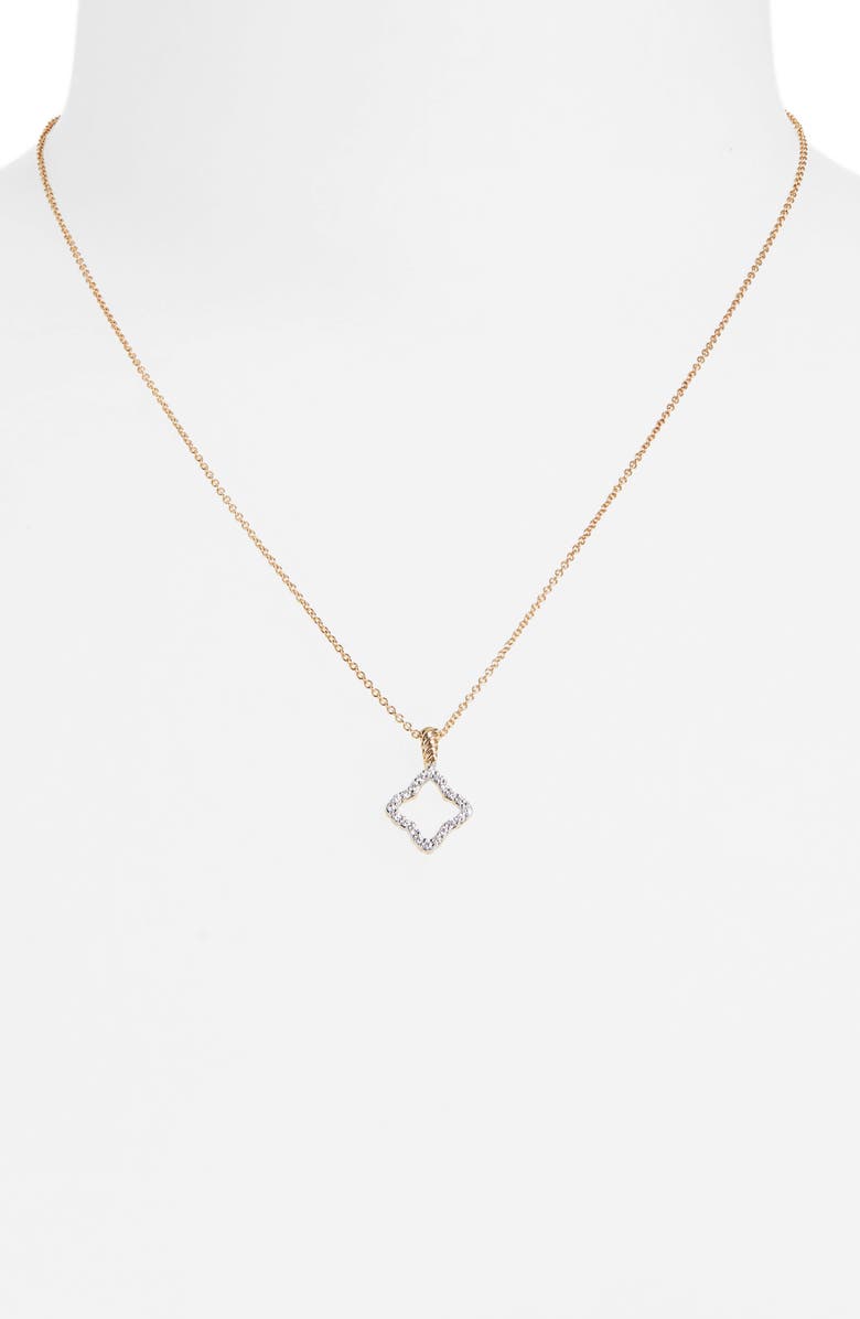 David Yurman Cable Collectibles Quatrefoil Pendant with Diamonds in Gold on Chain, Alternate, color, Diamond