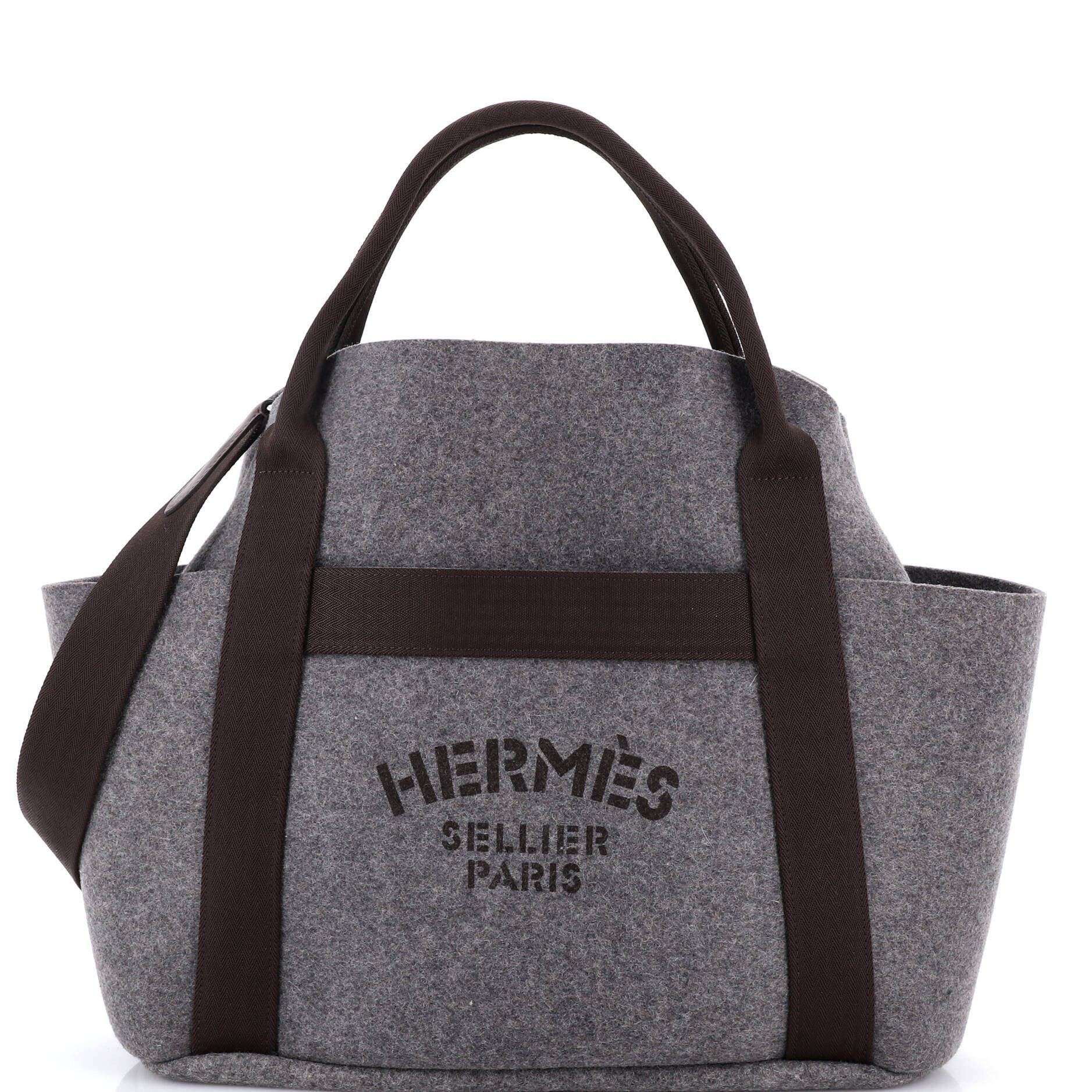 Pre-Owned Hermes Sac De Pansage Groom Handbag Felt, Main, color, Gris Clair