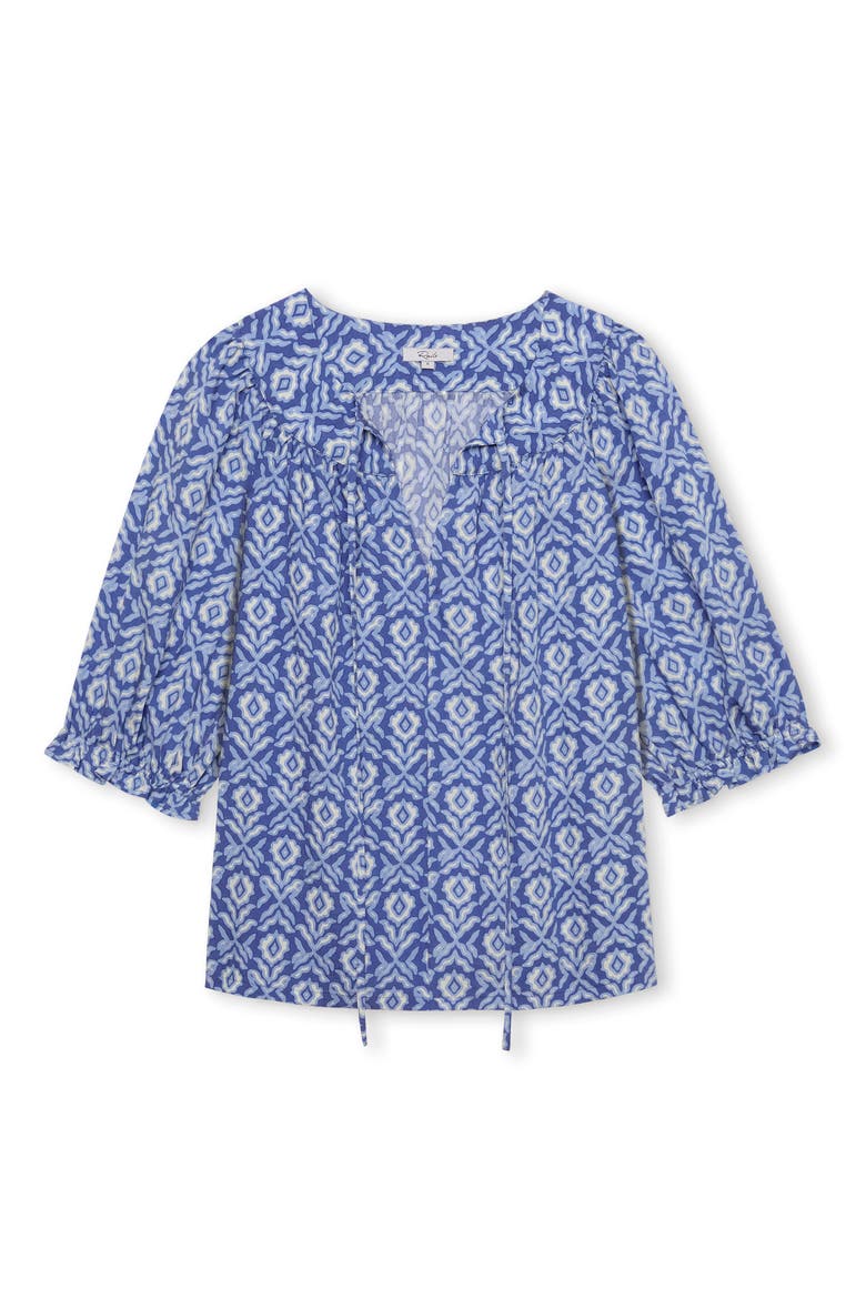 Belina Floral Three-Quarter Sleeve Top, Alternate, color, BLUE IKAT