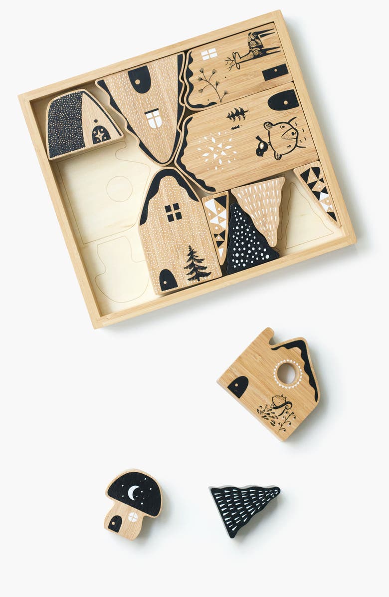 Wee Gallery Woodland Village Building Blocks with Houses, Trees & Animals, Alternate, color, Natural Bamboo
