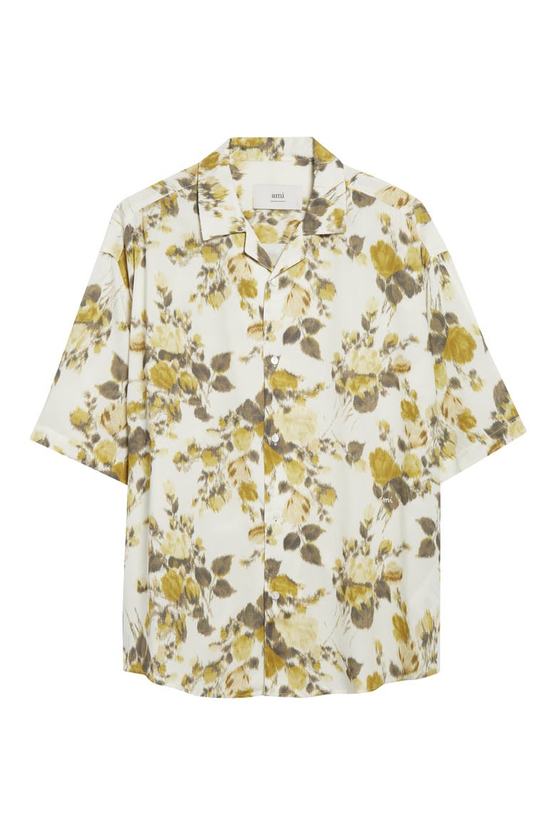 Floral Print Camp Shirt, Alternate, color, ANIS/ IVOIRE