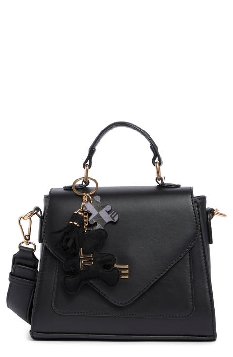 Faux Leather Shoulder Bag with Bear Charm