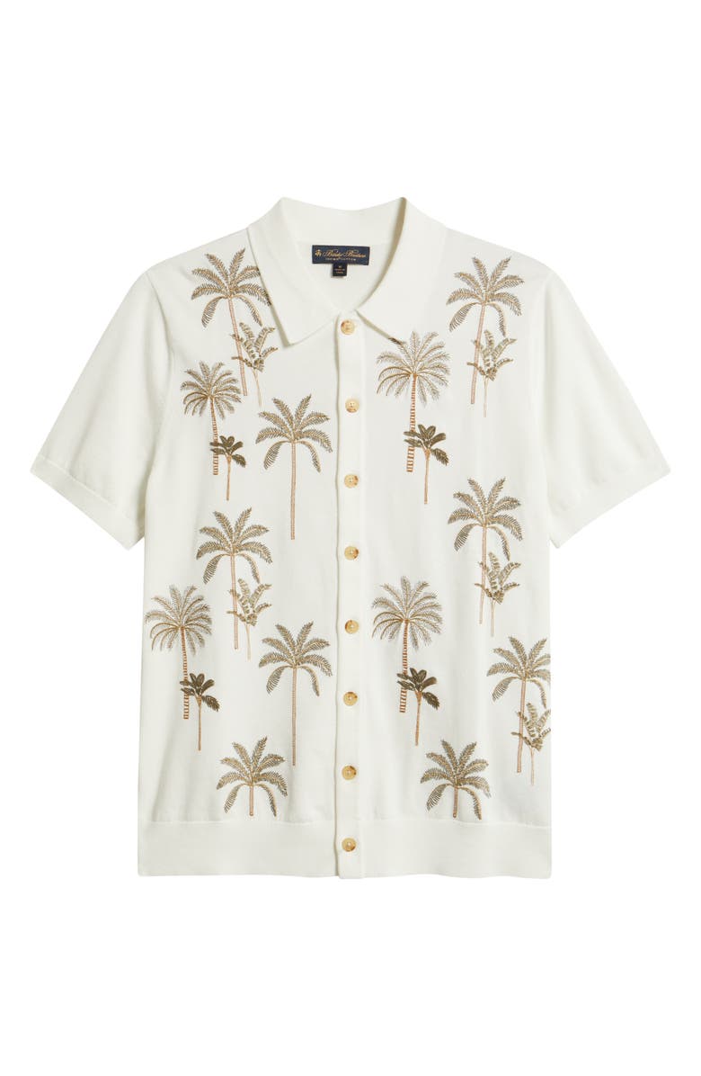 Brooks Brothers Emroidered Full Button Cotton Cardigan, Alternate, color, Palms Motif Beige