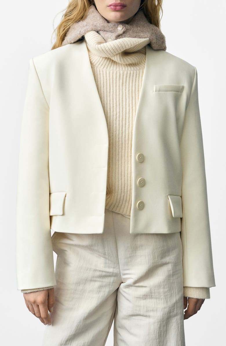MANGO Jeanne Structured Crop Blazer, Main, color, Natural White