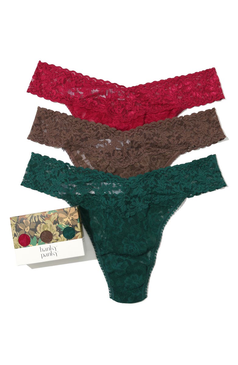 Hanky Panky Assorted 3-Pack Lace Original Rise Thongs, Main, color,