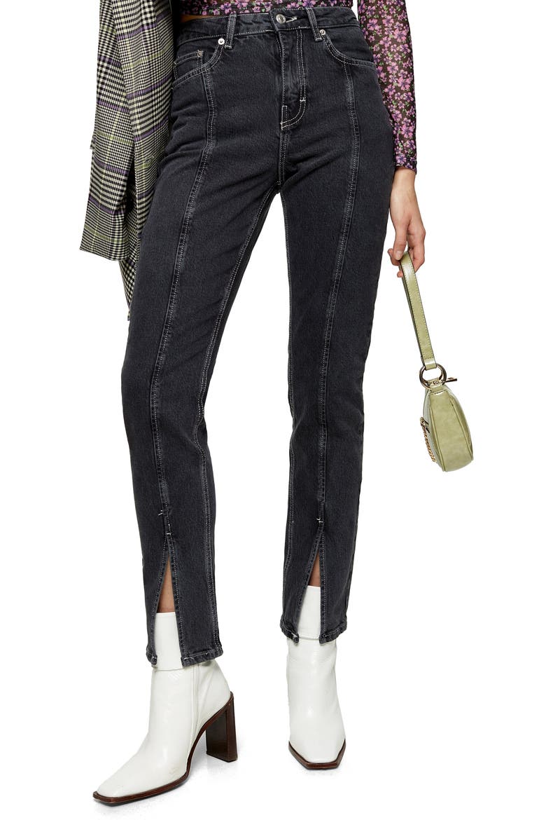 Considered Split Outseam High Waist Jeans, Main, color, WASHED BLACK
