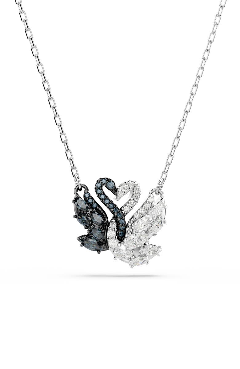Swarovski Two-Tone Swan Pendant Necklace, Main, color, Black/ White