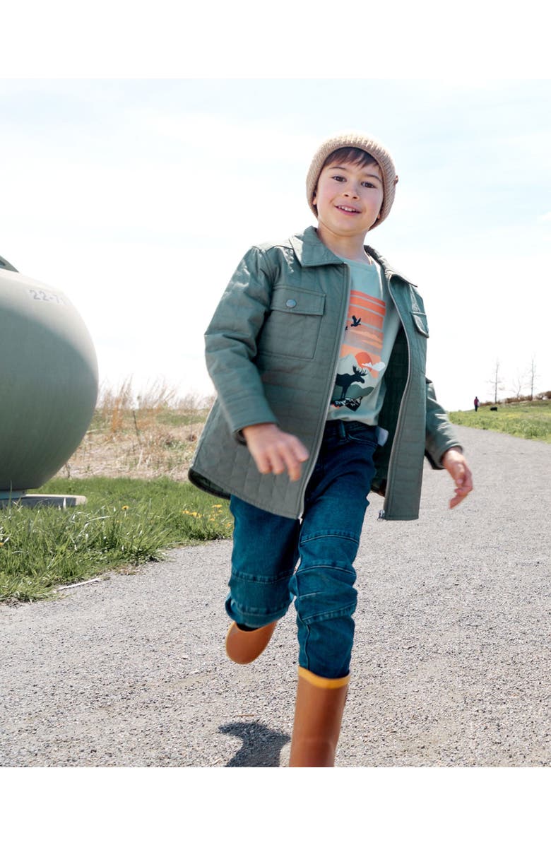 Deux par Deux Boy's Quilted Canvas Overshirt With Pockets Forest Green, Alternate, color,