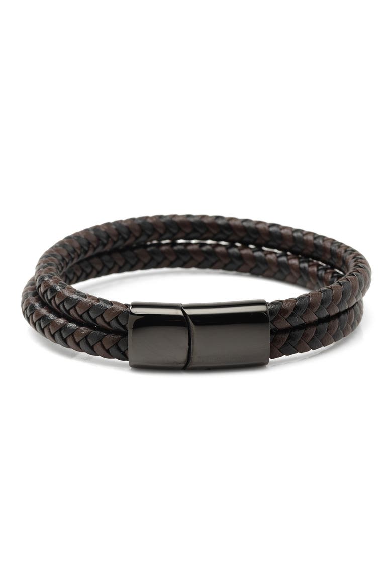 Layered Braided Leather Bracelet, Alternate, color, BROWN
