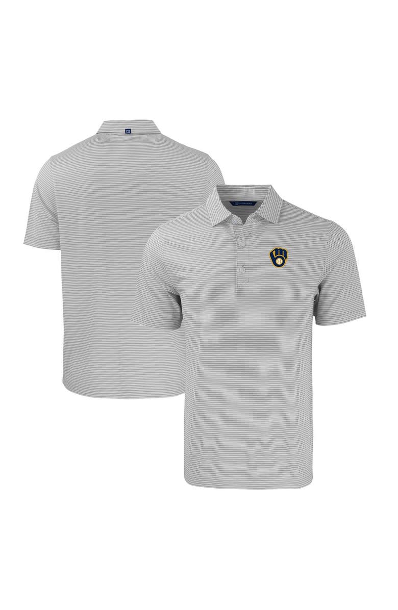 Cutter & Buck Men's Cutter & Buck Gray/White Milwaukee Brewers Forge Eco Double Stripe Stretch Recycled Polo, Main, color, 