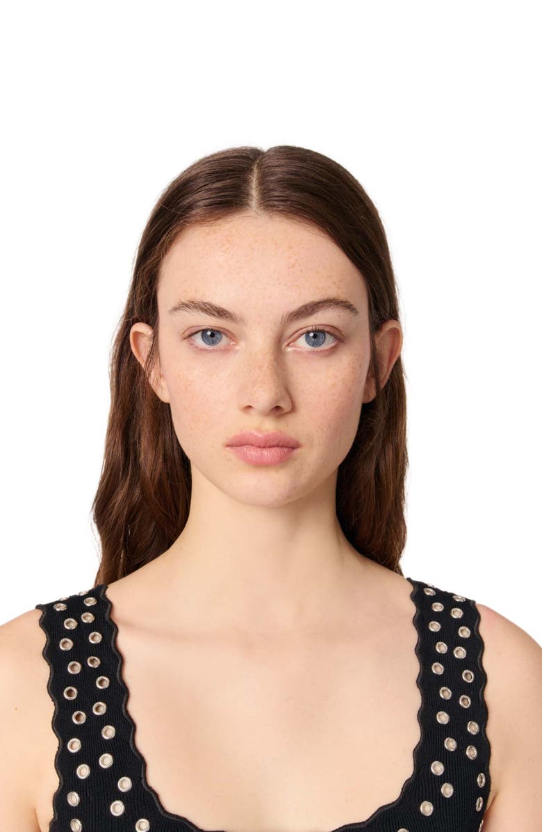 maje Mini eyelet knit dress, Alternate, color, 