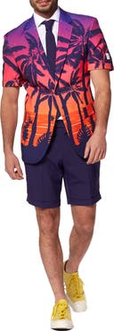 OppoSuits Suave Sunset Short Sleeve Sport Coat, Tie & Flat Front Shorts Set