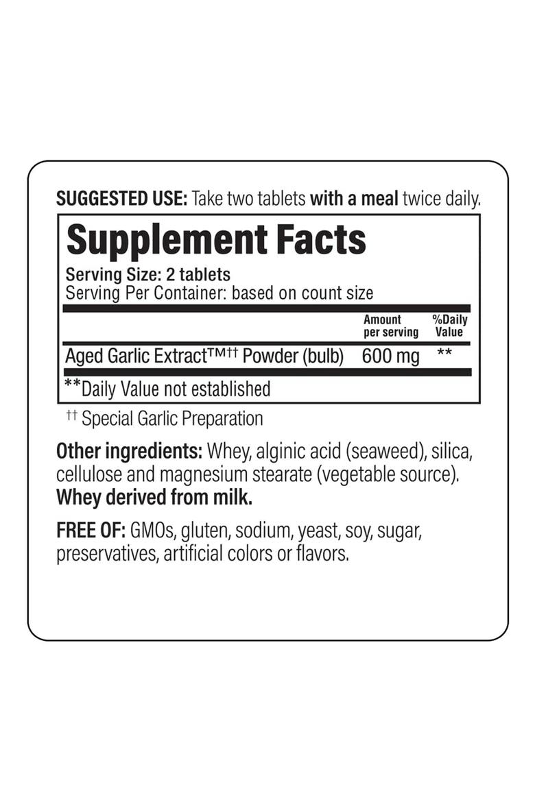 Aged Garlic Extract Formula 100, Cardiovascular Health, tablets 100 Count, Alternate, color, None