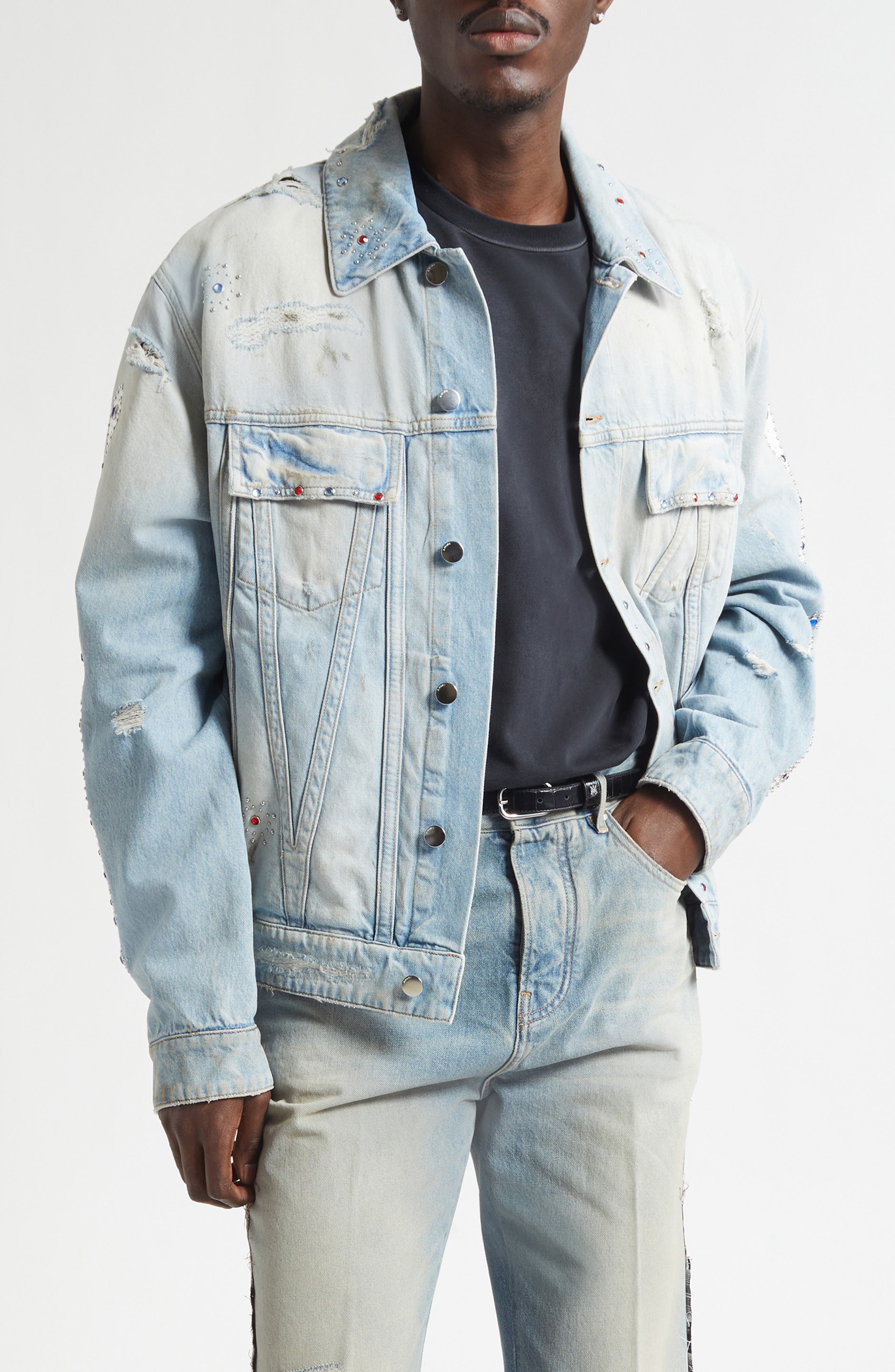 Crystal Studded Bones Denim Trucker Jacket