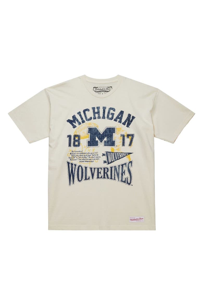 Men's Mitchell & Ness  Cream Michigan Wolverines Heritage Scholar T-Shirt, Alternate, color, Cream
