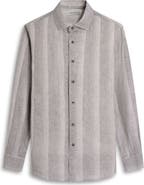 Bugatchi Julian Shaped Fit Shadow Stripe Linen Button-Up Shirt