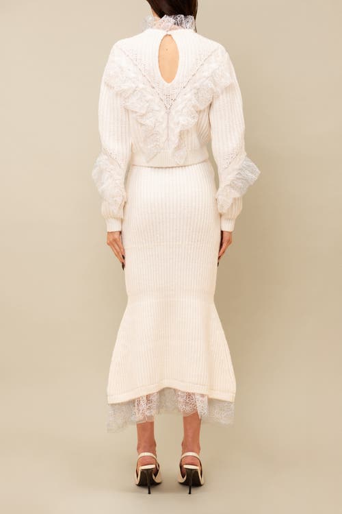 Contessa Mills Wildes Soft Warm Lace-trimmed Wool Knit Skirt In White