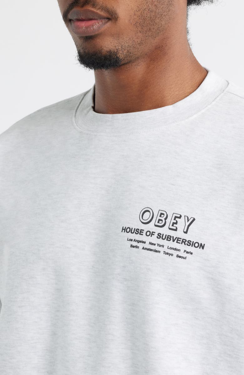 Obey House of Subversion Crewneck Sweatshirt, Alternate, color, Heather Grey