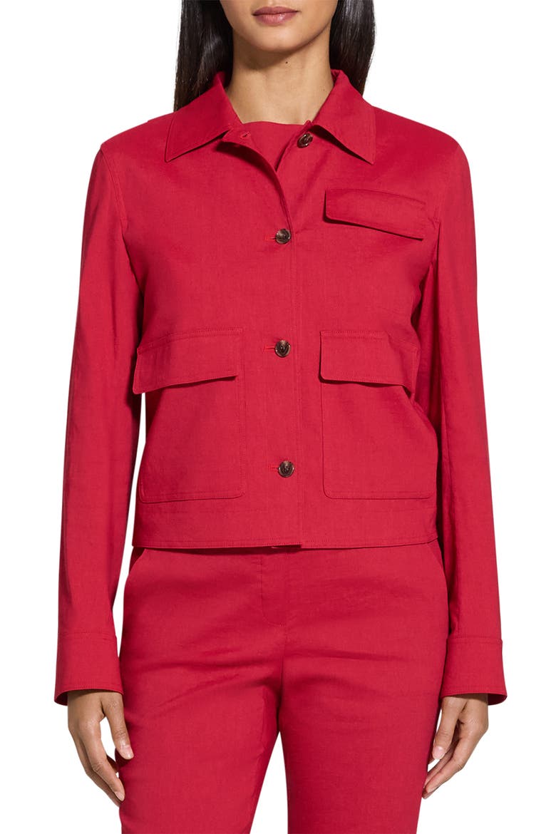 Casual Linen Blend Jacket, Main, color, CHERRY