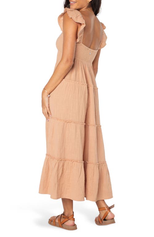Roxy Palmy Days Tiered Cotton Midi Dress In Praline Solid Stamp