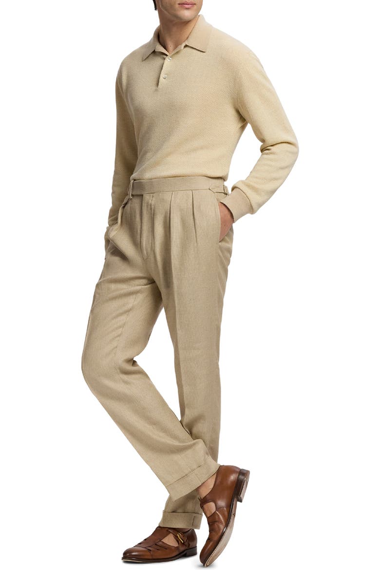 Long Sleeve Linen & Cashmere Polo Sweater, Alternate, color, NATURAL