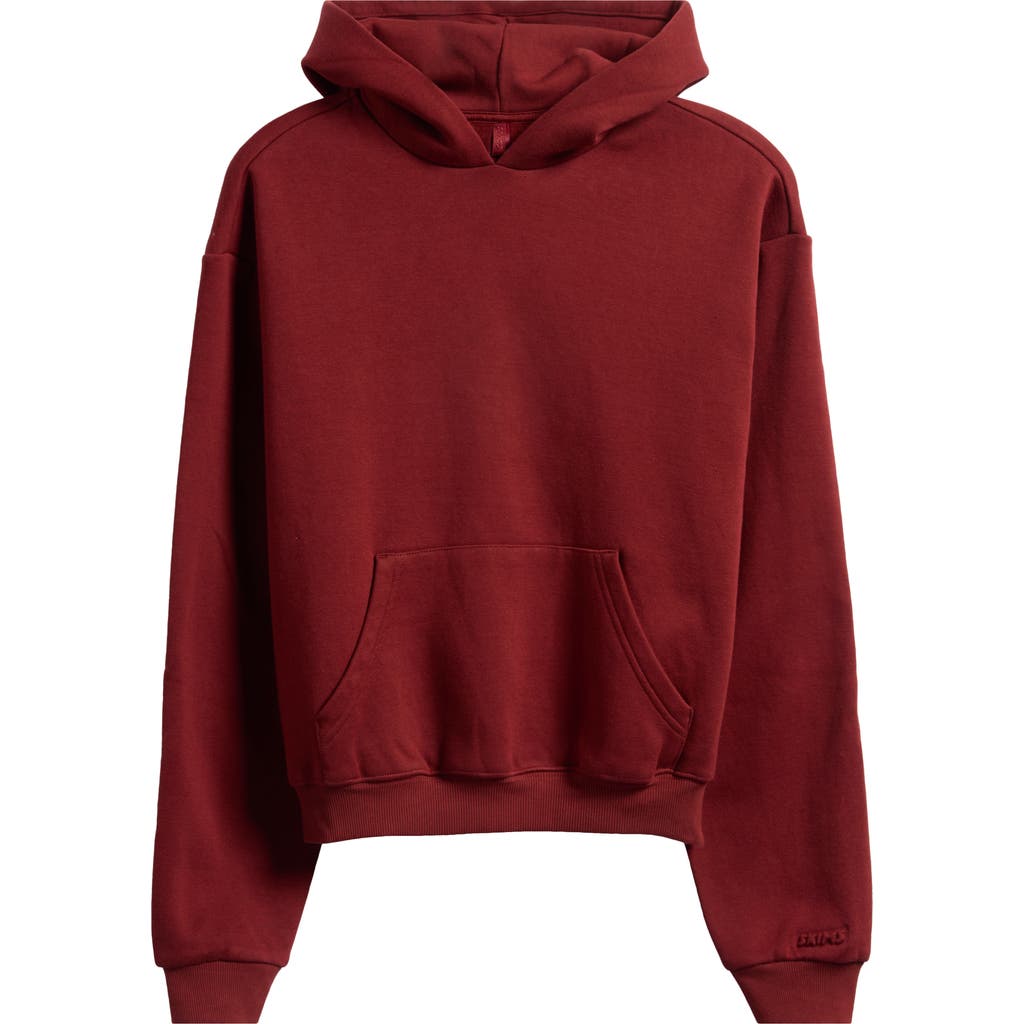 Skims Cotton Fleece Blend Classic Hoodie In Burgundy