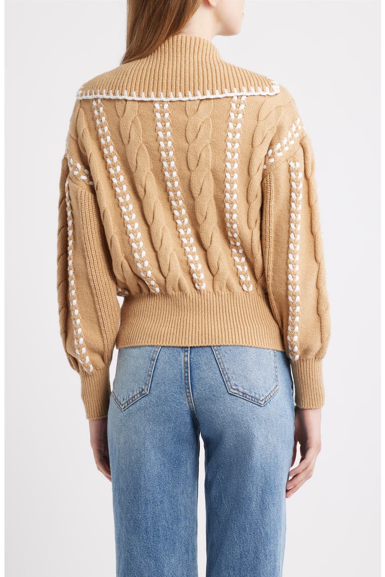 Lune Whipstitch Detail Cotton Blend Bomber Sweater, Alternate, color, CAMEL IVORY BLANKET