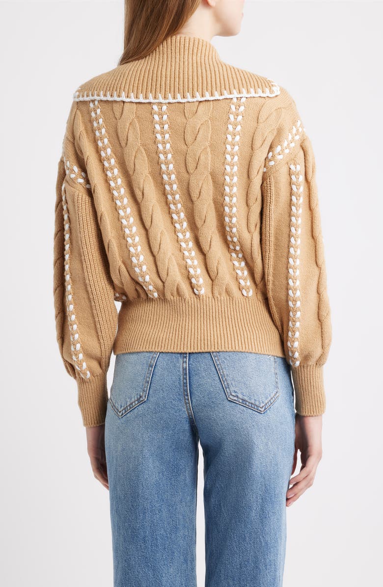 Rails Lune Whipstitch Detail Cotton Blend Bomber Sweater, Alternate, color, Camel Ivory Blanket