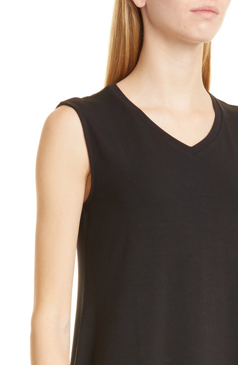 Eileen Fisher V-Neck Stretch Jersey Dress, Alternate, color, Black