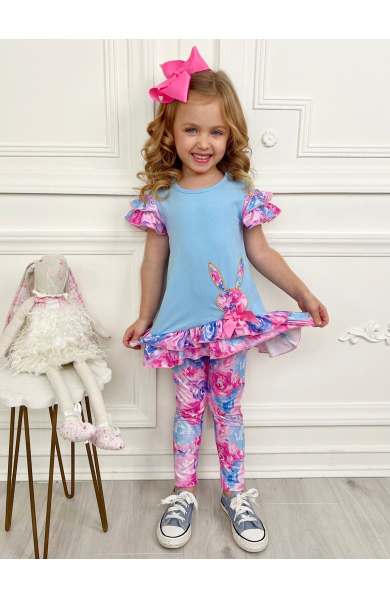 Mia Belle Girls Girls Radiant Roses Floral Bunny Legging Set, Alternate, color, Blue