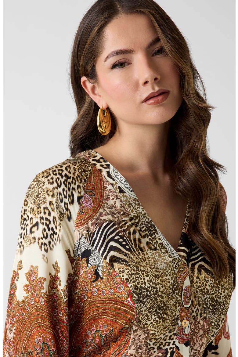 Gwenda Long Sleeve Mixed Print Dress, Alternate, color, BROWN MULTI