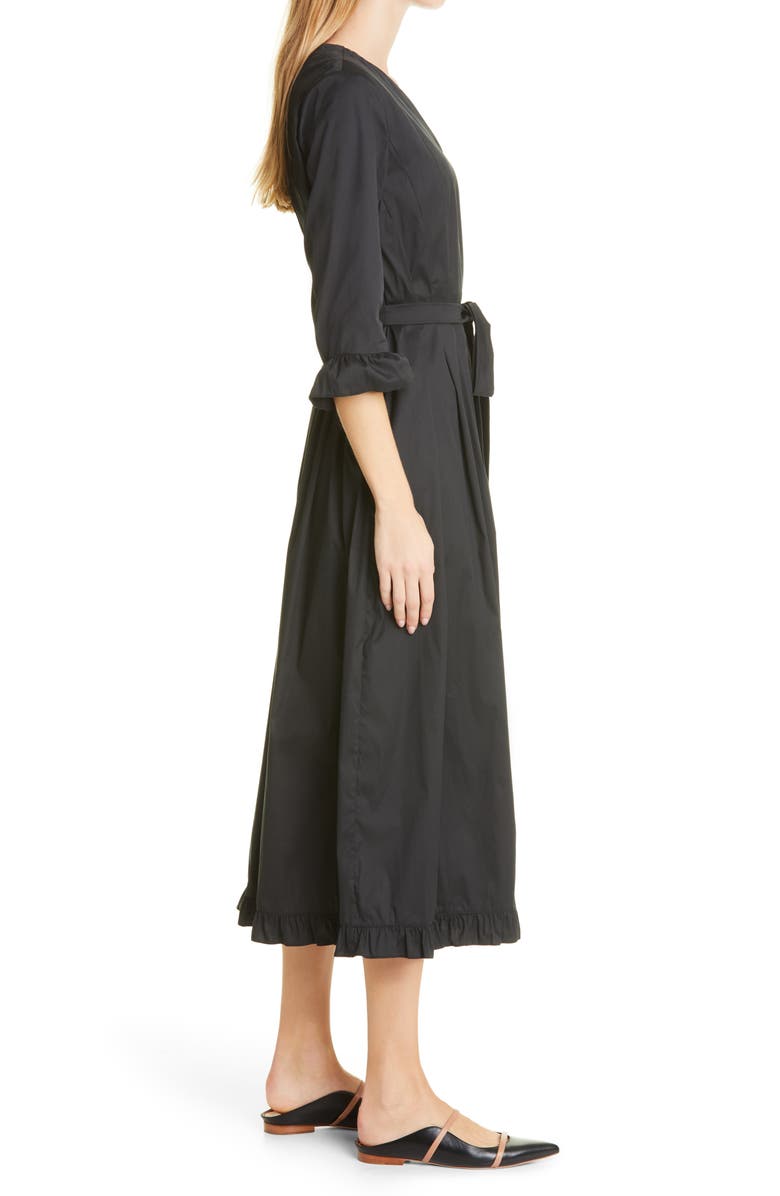 Max Mara Aere Ruffle Trim Poplin Midi Dress, Alternate, color, 