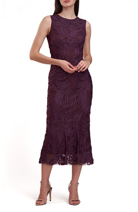 fitted lace wedding dress Purple Lace Midi Dress | Formal Lace Dress main image 1