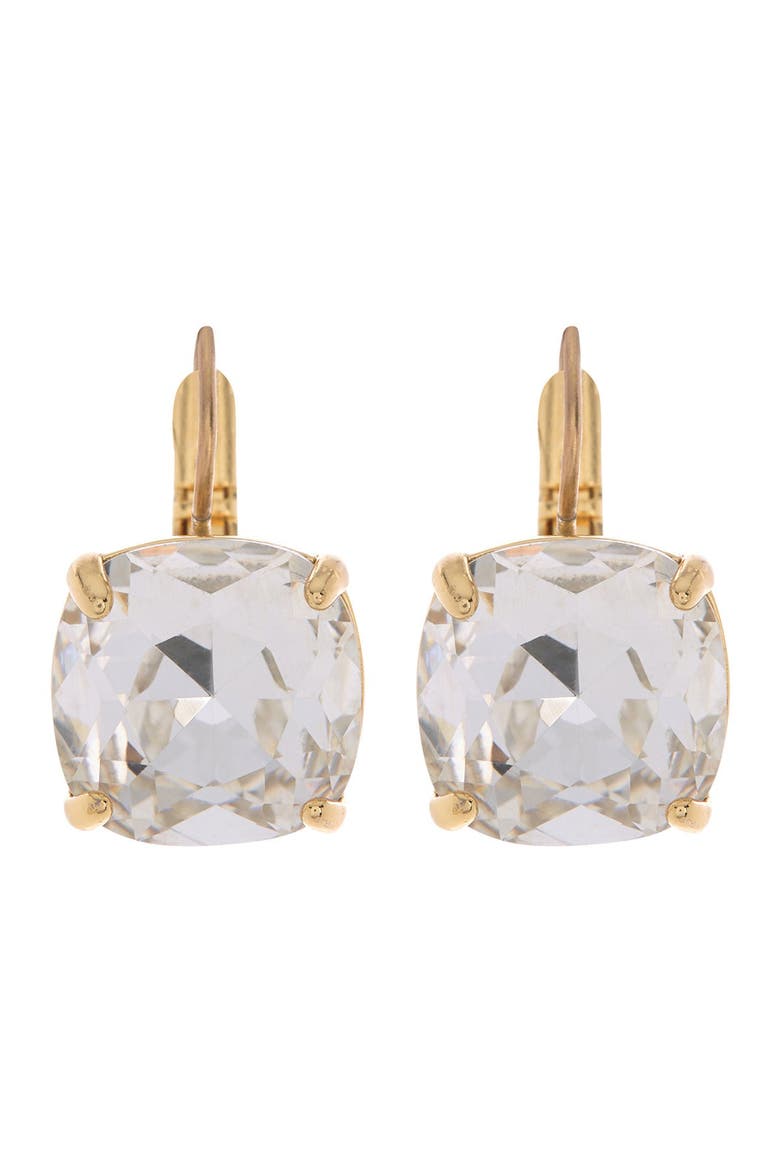 gold-tone square cut crystal huggie hoops, Main, color, CLEAR