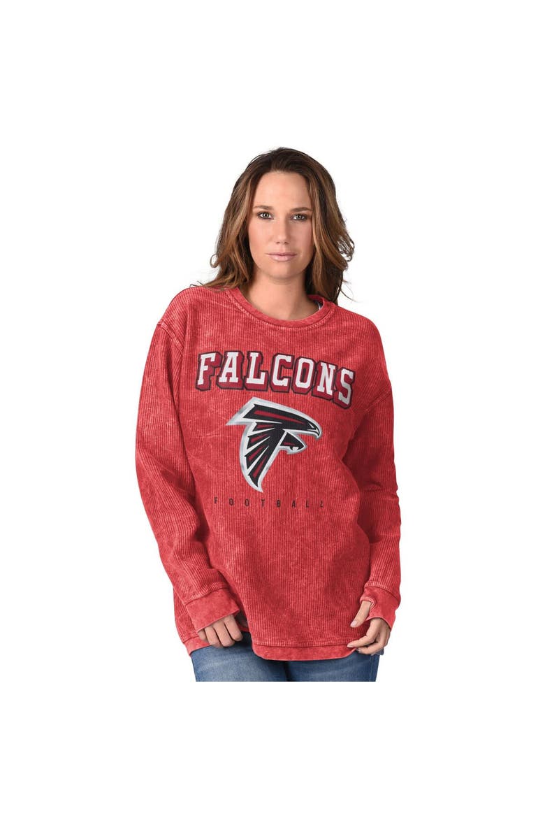 Women's G-III 4Her by Carl Banks  Red Atlanta Falcons Comfy Cord Distressed Pullover Sweatshirt, Main, color, Red