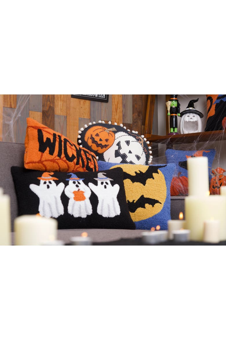 Ghost Witch Trio Halloween Hooked Lumbar Accent Pillow, Alternate, color, Black