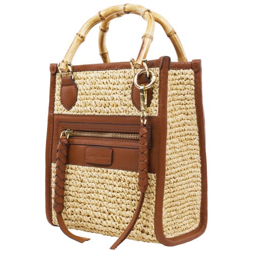 Tommy Bahama Leather And Raffia Handle Tote In Brown