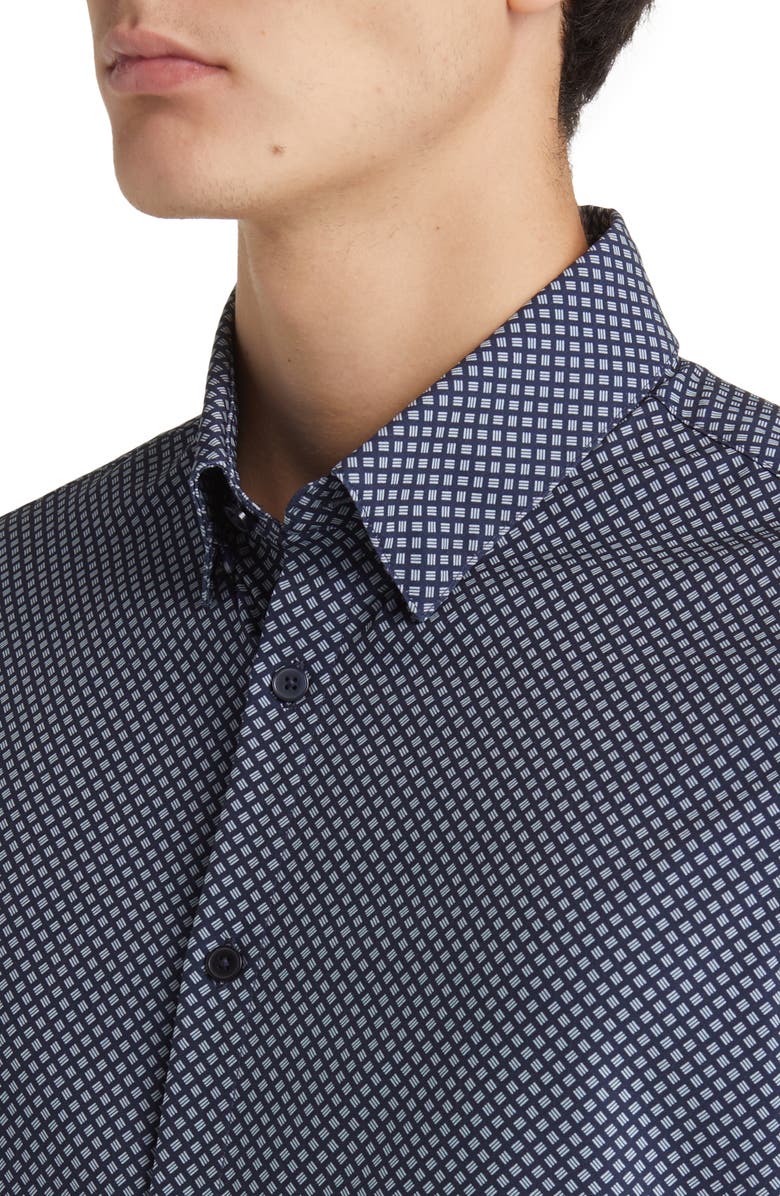 Mizzen+Main Leeward Trim Fit Navy Dash Geo Print Performance Button-Up Shirt, Alternate, color, 