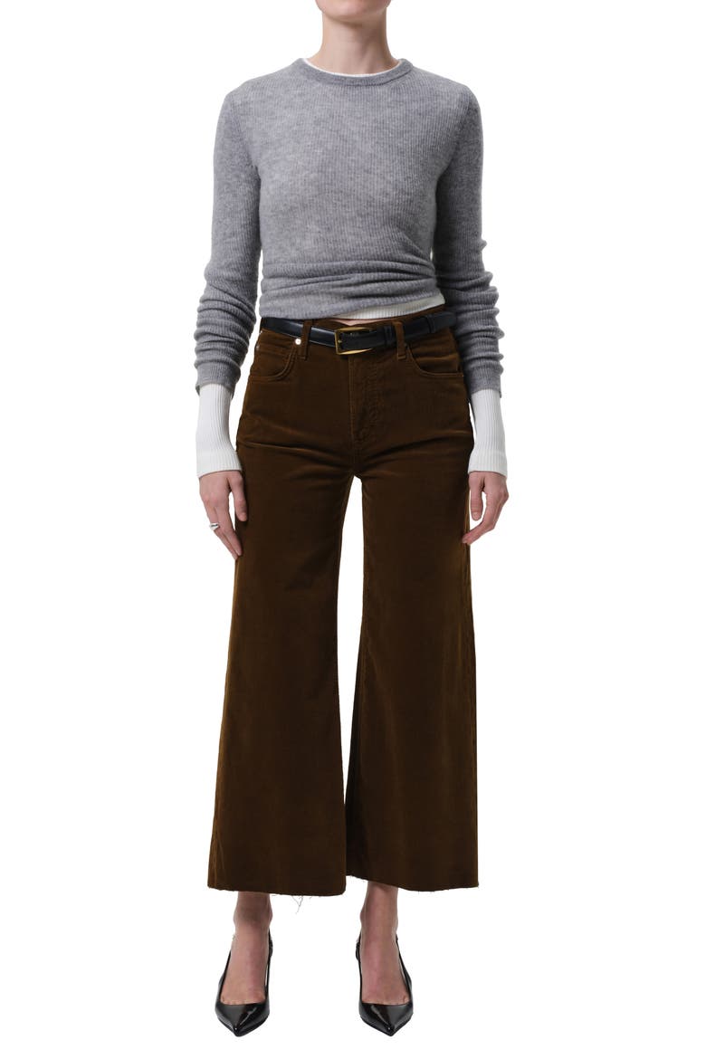 Lyra Raw Hem Ankle Wide Leg Corduroy Pants, Alternate, color, MANUKA BRONZE