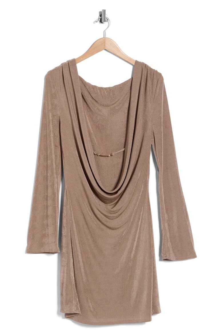Viven Cowl Back Long Sleeve Minidress, Alternate, color, STONE