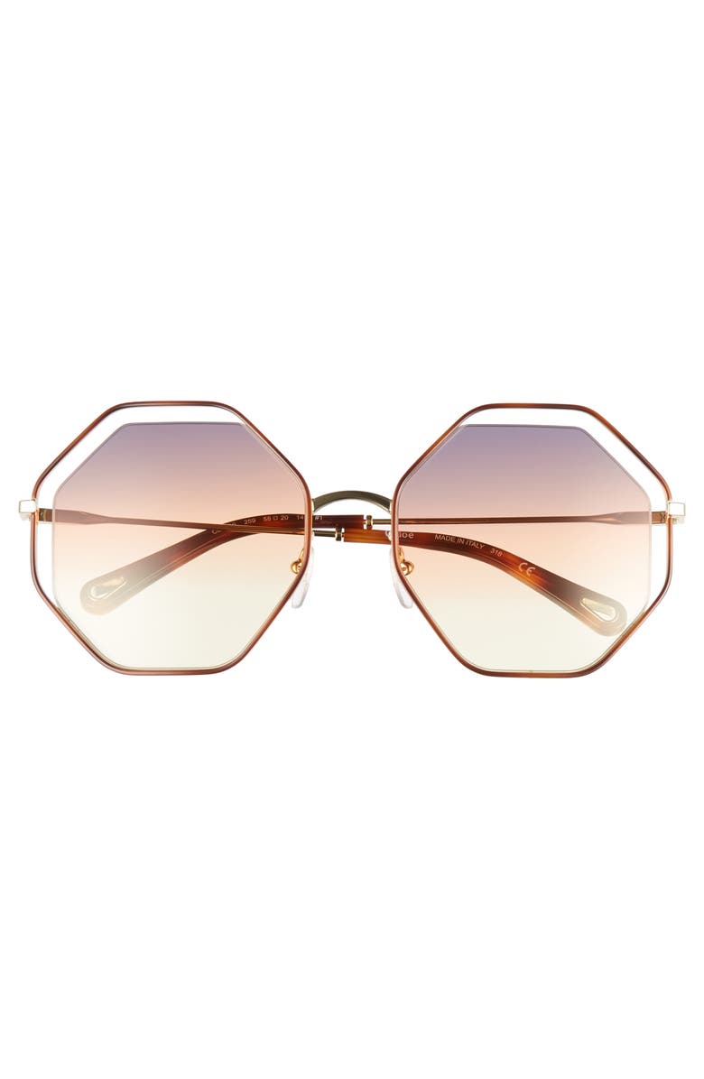 Chloé 58mm Octagonal Halo Lens Sunglasses, Alternate, color,