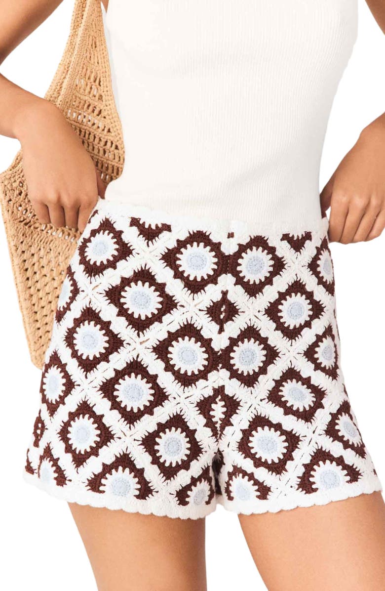 maje Floral-patterned crochet shorts, Alternate, color, Brown/Blue
